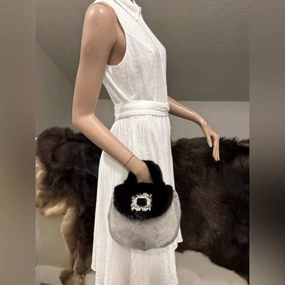 Colorblock Handmade Premium Real Mink Fur Top Handle Bag/Shoulder Bag/Crossbody - Picture 7 of 16
